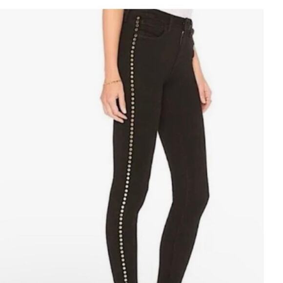 L'Agence Margot Skinny High Rise Gold Studded Stretch Jeans Noir Black Size 26 - Picture 1 of 12